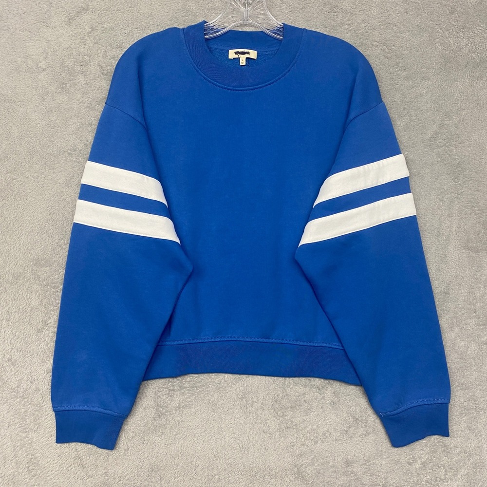 Madewell Sweatshirt Womens Small Crewneck Varsity Blue Striped NY284 - Picture 3 of 9